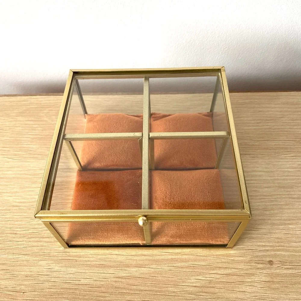 Glass Jewellery Box Gold - Picture 1 of 4